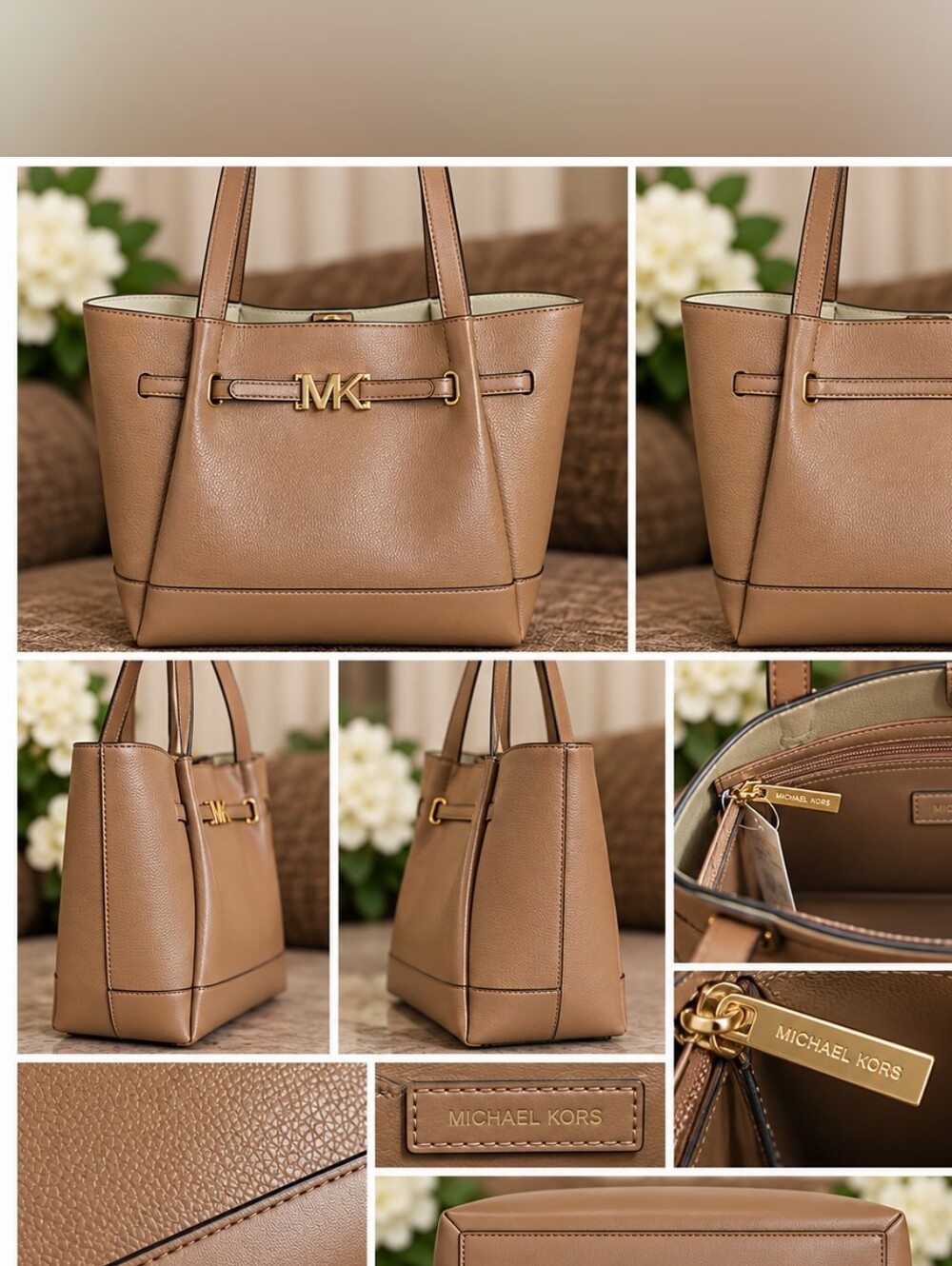 NWT Michael Kors Reed Large Belted Leather Tote Luggage